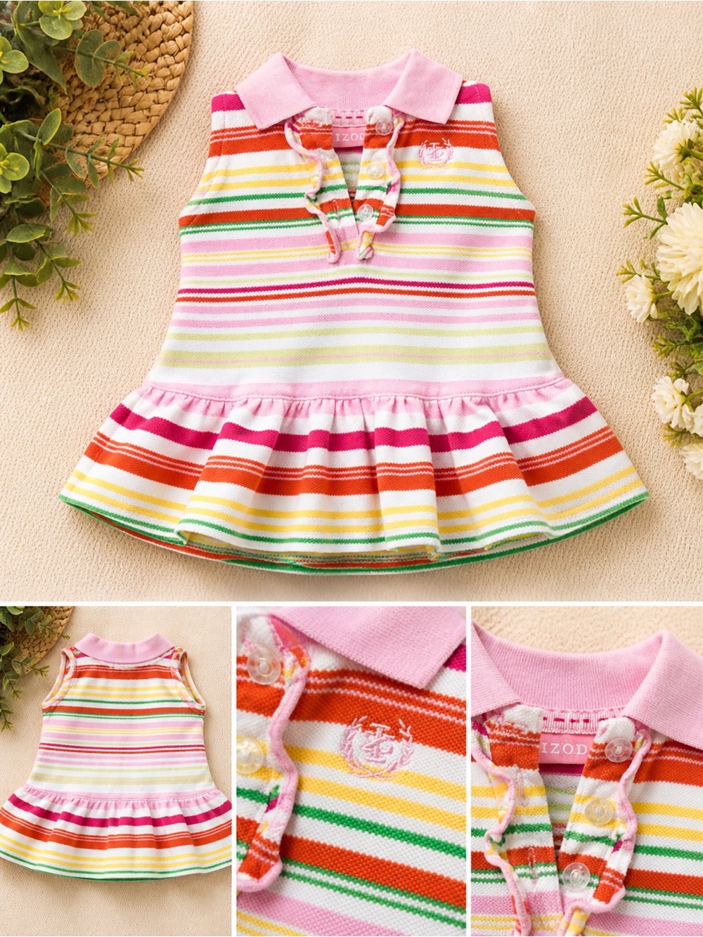 Izod Pink Multicolor Striped Casual Dress